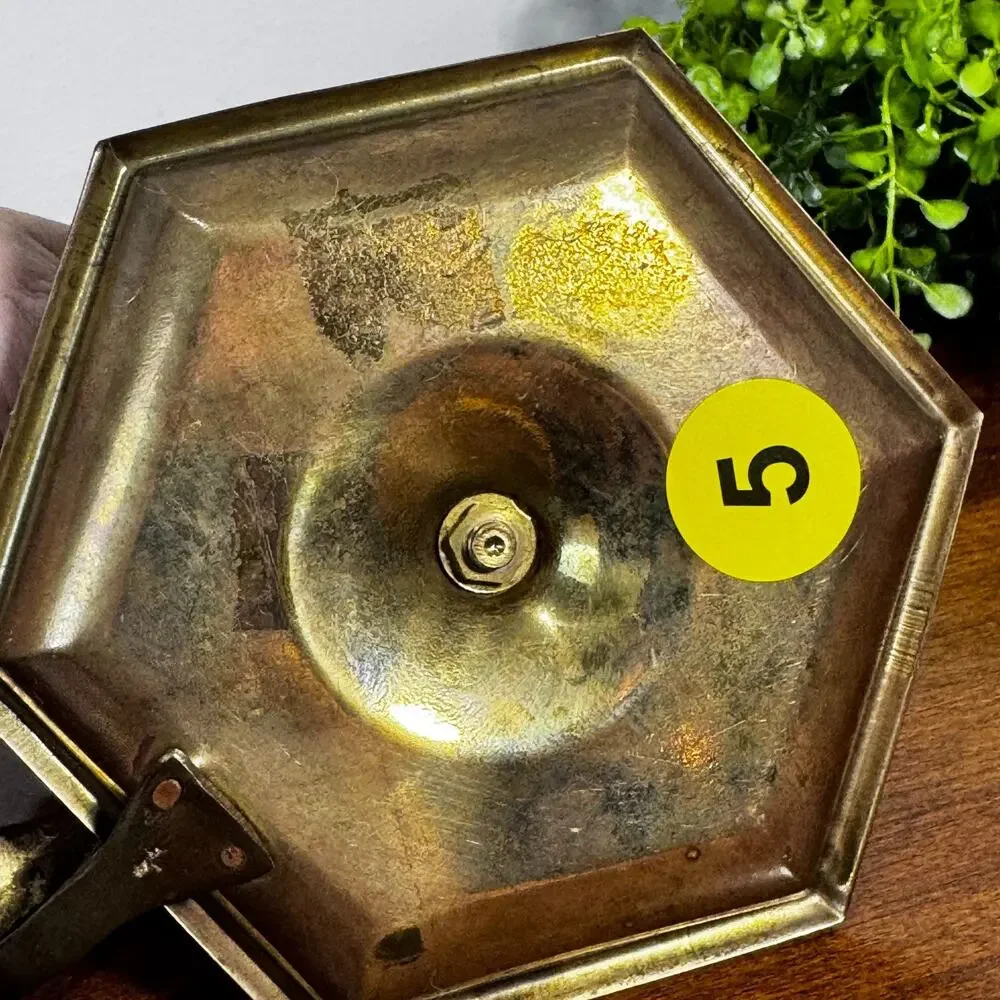 Vintage Brass Chamberstick Candle Holder 6-Sided Hexagonal India Y5
